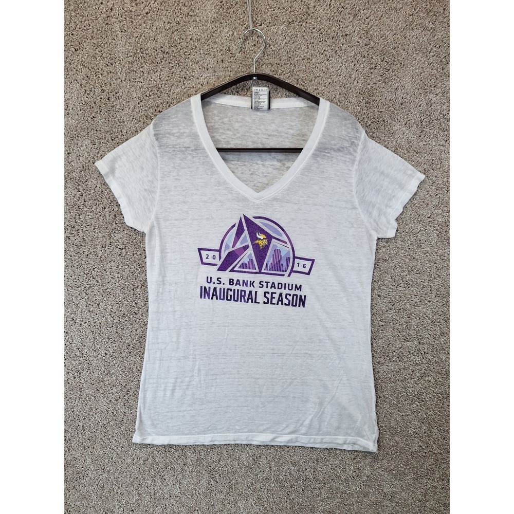 Minnesota Vikings Shirt Women's XL White NFL Team Apparel Football Sports V Neck